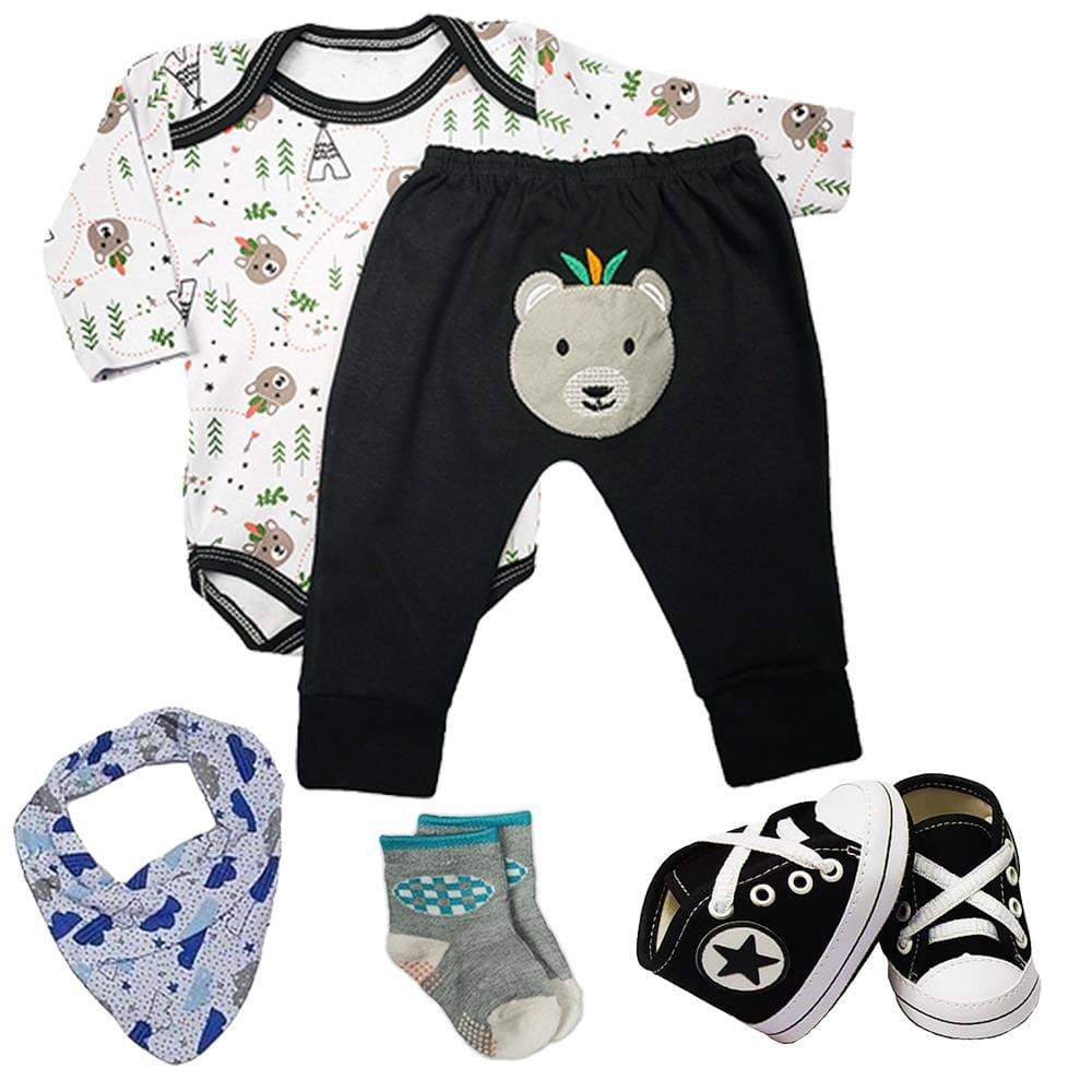 Kit Roupa de Bebê 5 Peças Conjunto Body e Mijão e Acessórios