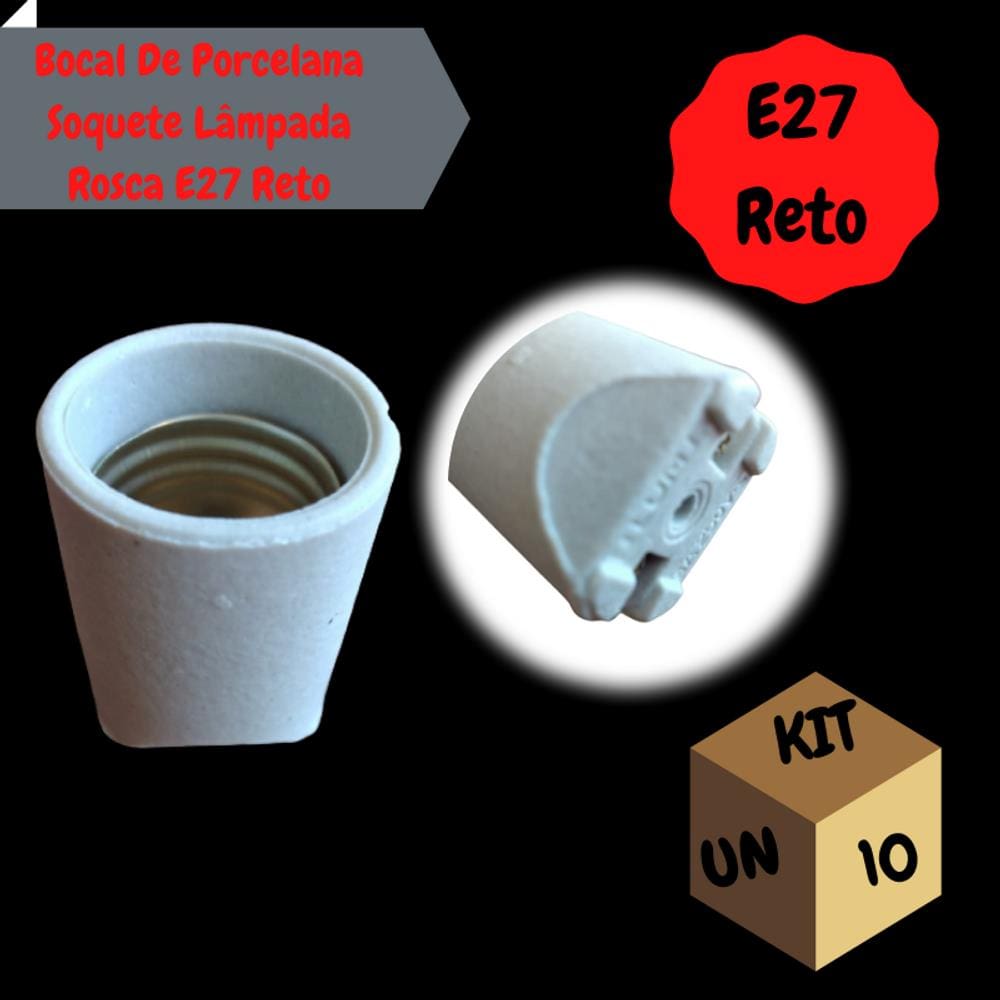 Kit 10 Soquetes De Porcelana Reto Para Lâmpada Base E27