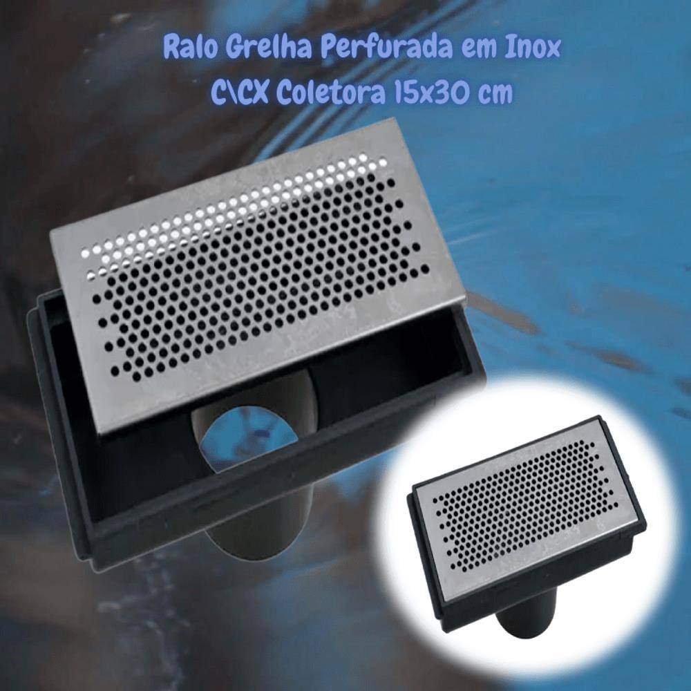 Ralo Grelha Perfurada em Inox CCX Coletora 15x30 cm