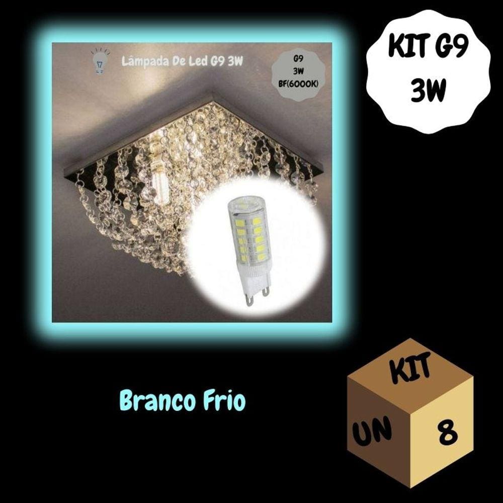 Kit 8 Lâmpadas de Led G9 3w Branco Frio(6000K) P/ Lustres e Arandelas