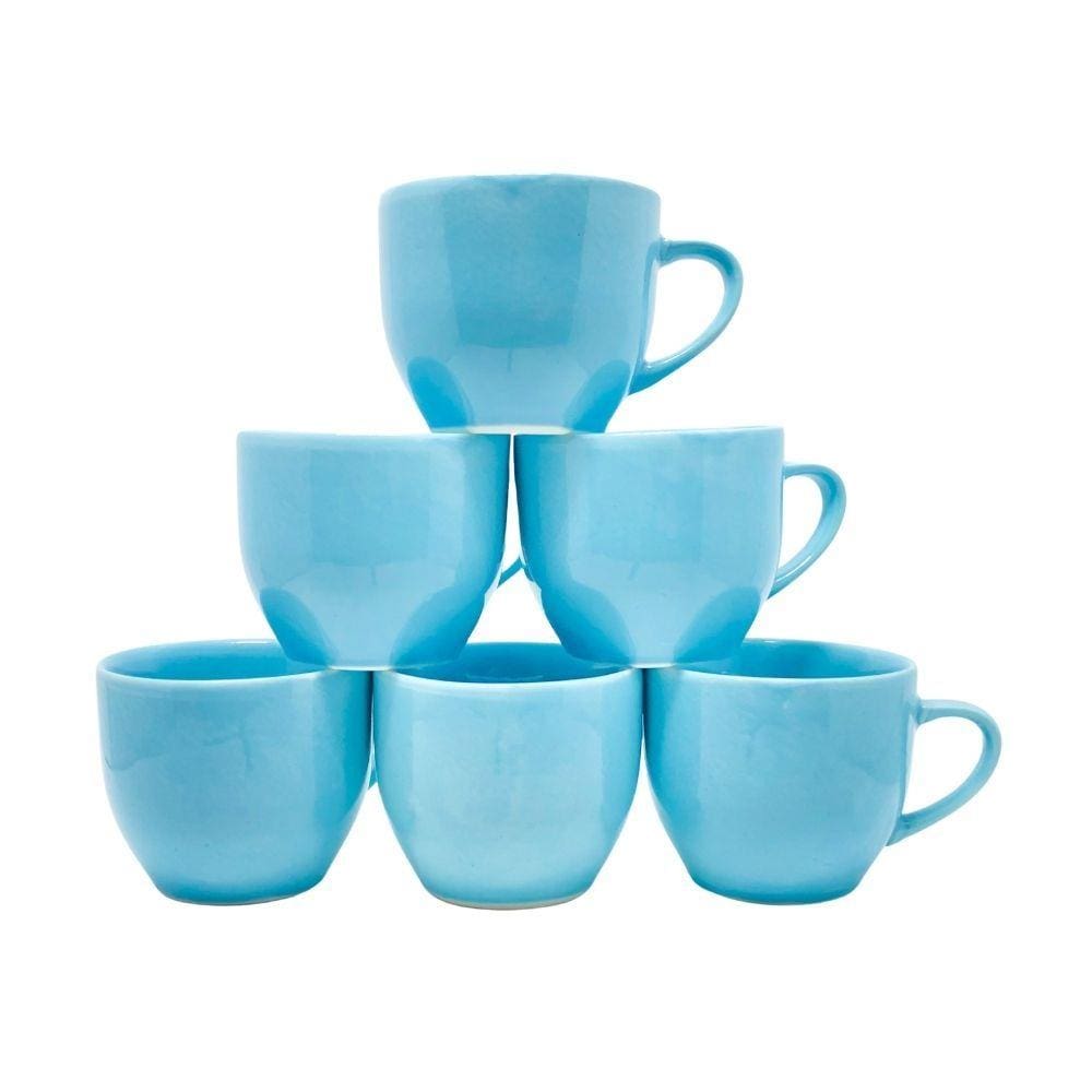 Jogo 6 Xicaras Porcelana Cha Café Azul 170ml
