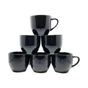 Jogo 6 Xicara Cha Café Preta Porcelana 170ml Preto