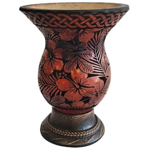 Cuia De Chimarrão Tererê Artesanal Cuia De Porongo Natural Com Pé Desenho De Flores
