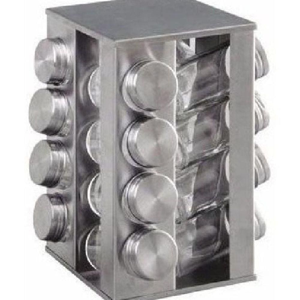 Porta Tempero Inox Giratório 16 Potes Temperos Livon 3101