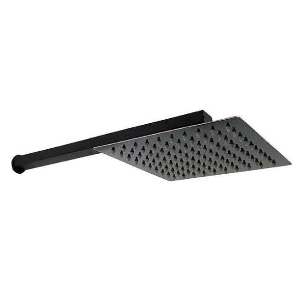 Ducha Quadrada Preta Em Inox 20X20 Braço 38 Cm Preto Parede