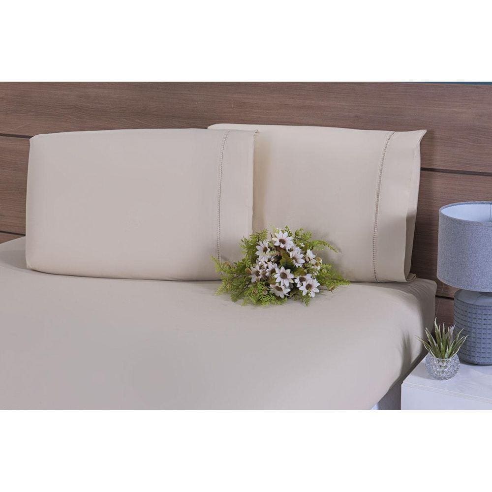 Jogo Lençol 4 Peças Cama Viúva Percal 200 Fios Caqui