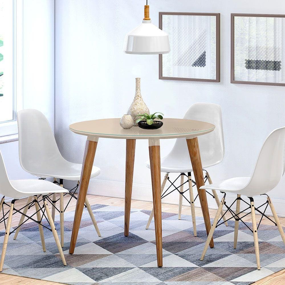 Mesa Sala de Jantar Veneza Redonda Tampo com Vidro 90x90cm