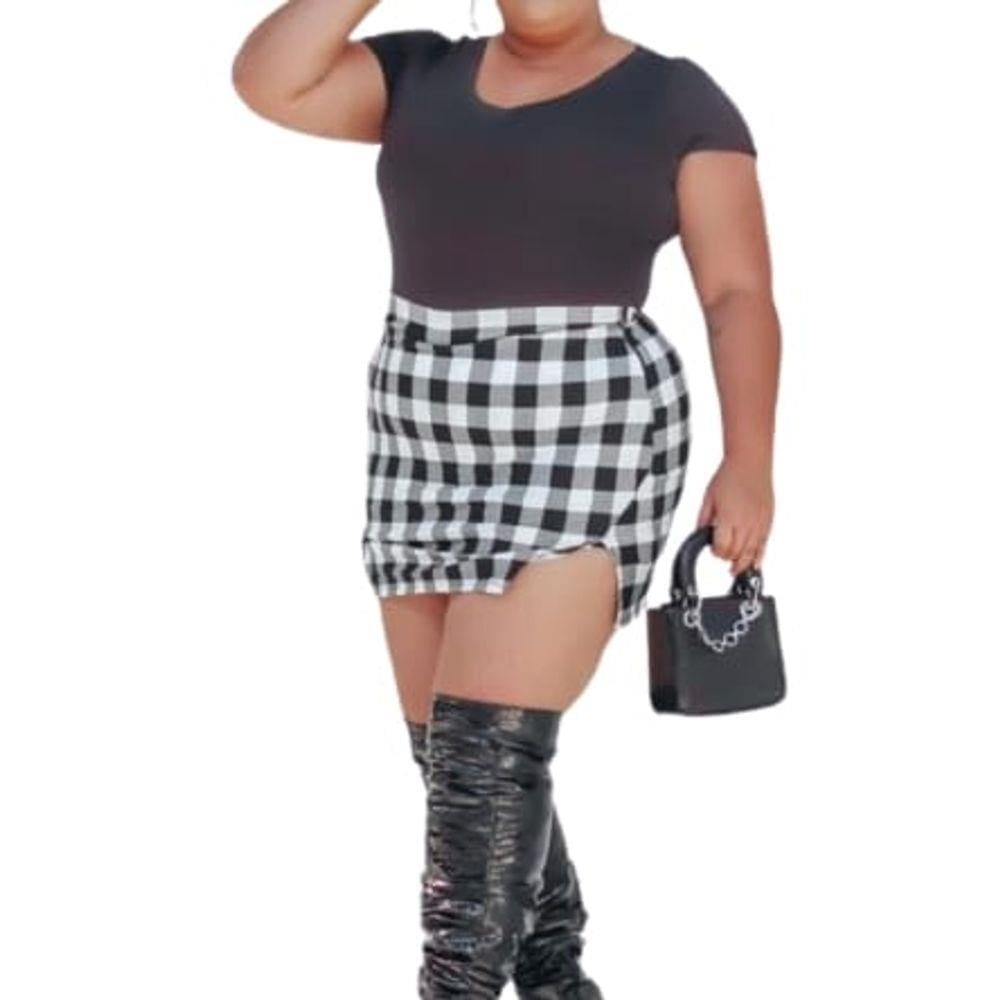 Short Saia Xadrez Plus Size Vermelho E Preto E Branco Veste até o 50