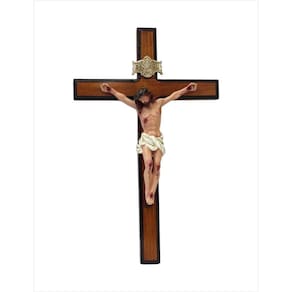Crucifixo De Parede Em Madeira E Resina Importada 25 X 16 Cm