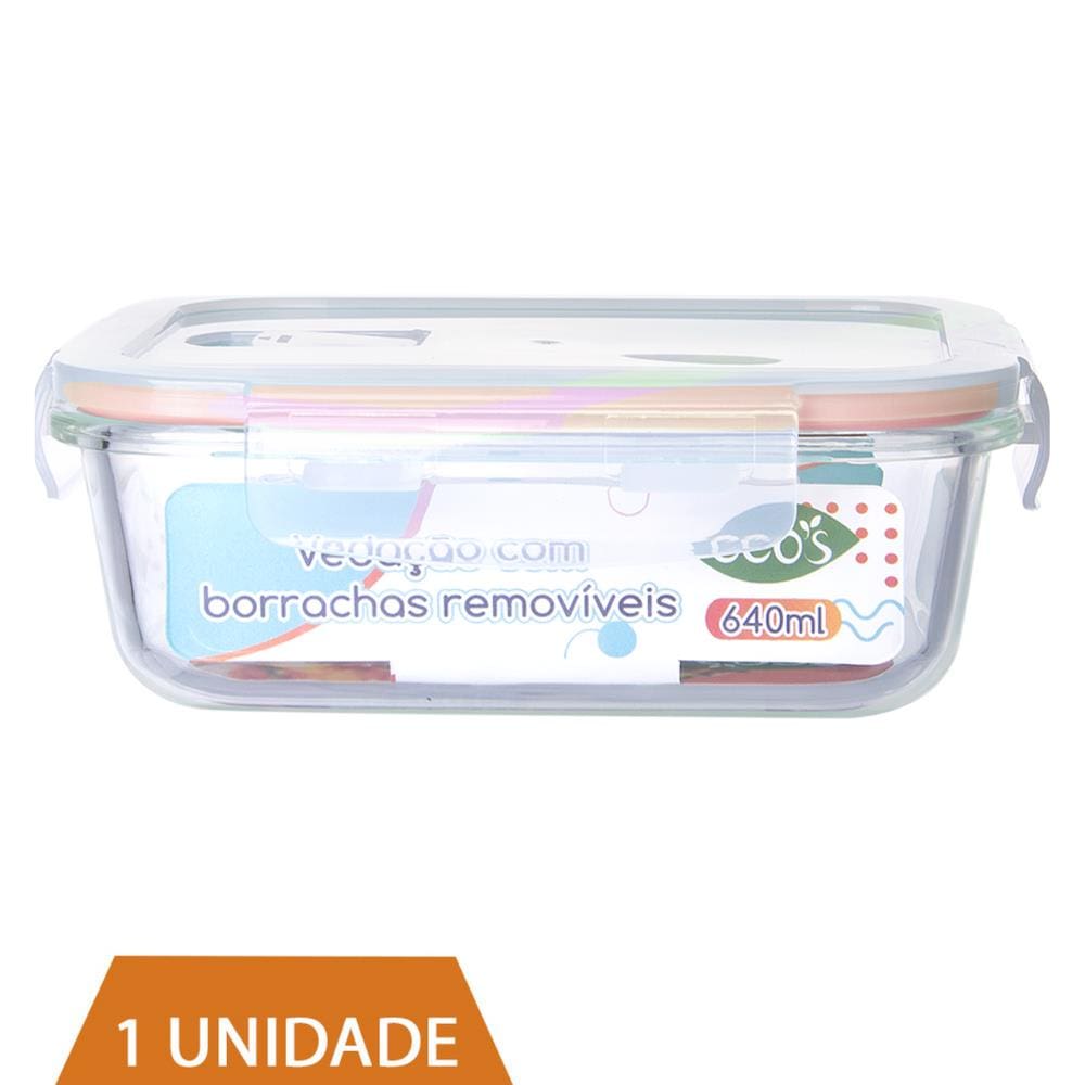 Pote Vidro 640ml Marmita Fitness Tampa Hermética 4 Travas