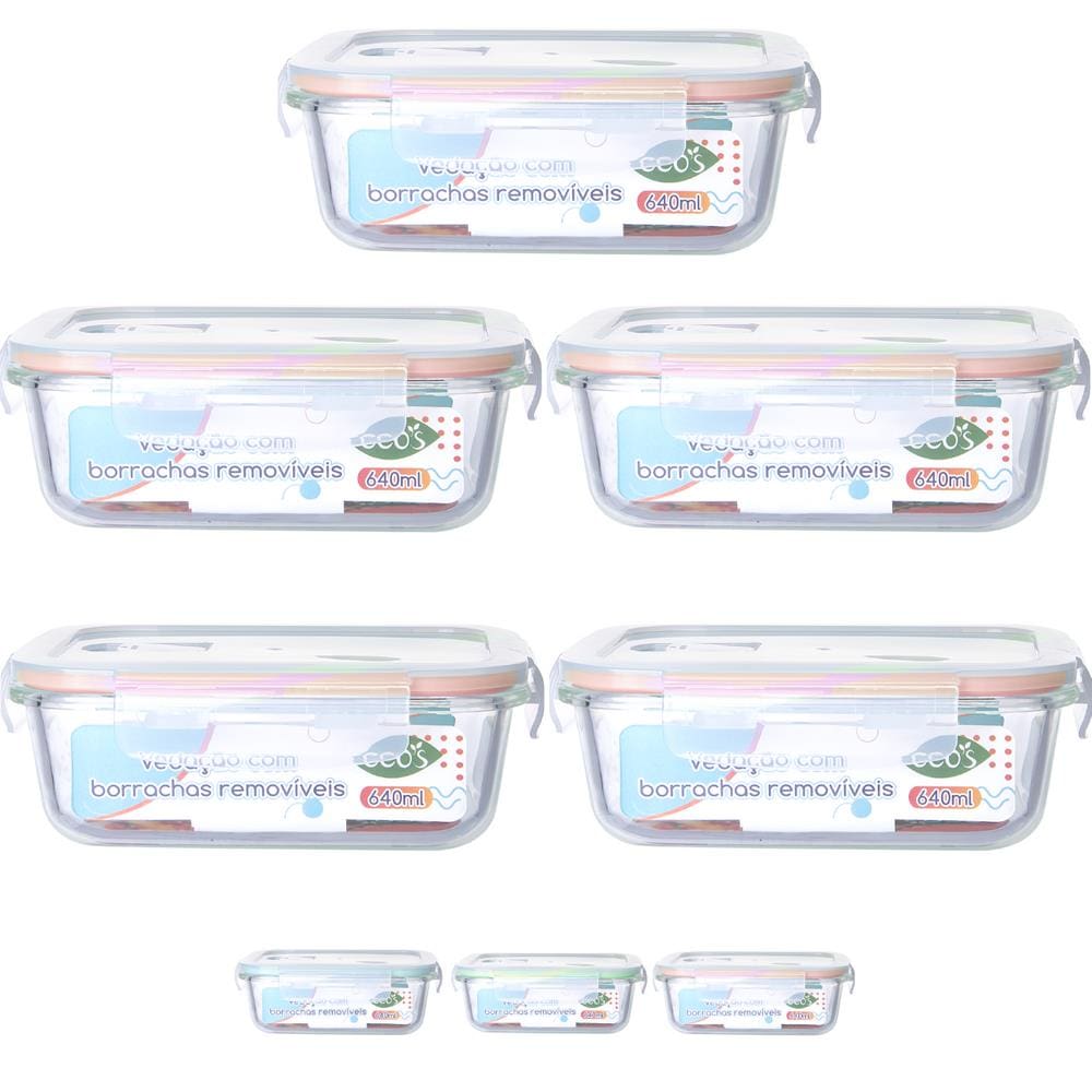 Jogo 5 Potes de Vidro Marmita Tampa 4 Trava Hermética 640ml