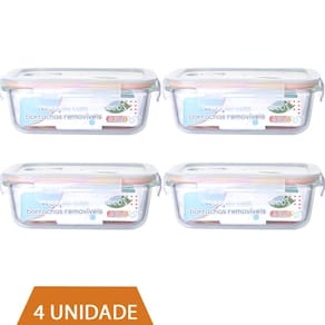 4 Pote Vidro 640ml Marmita Tampa 4 Travas Hermética 4 Travas