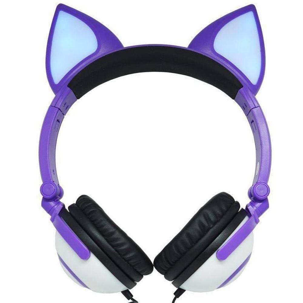 Fone Exbom Gatinho Roxo Com Led Hf-C30