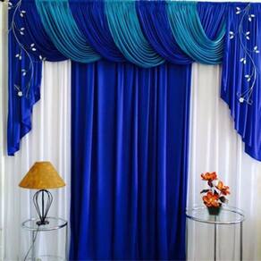 Cortina Romantic para Varão em Malha 3,00m x 2,60m Sala Quarto - Azul