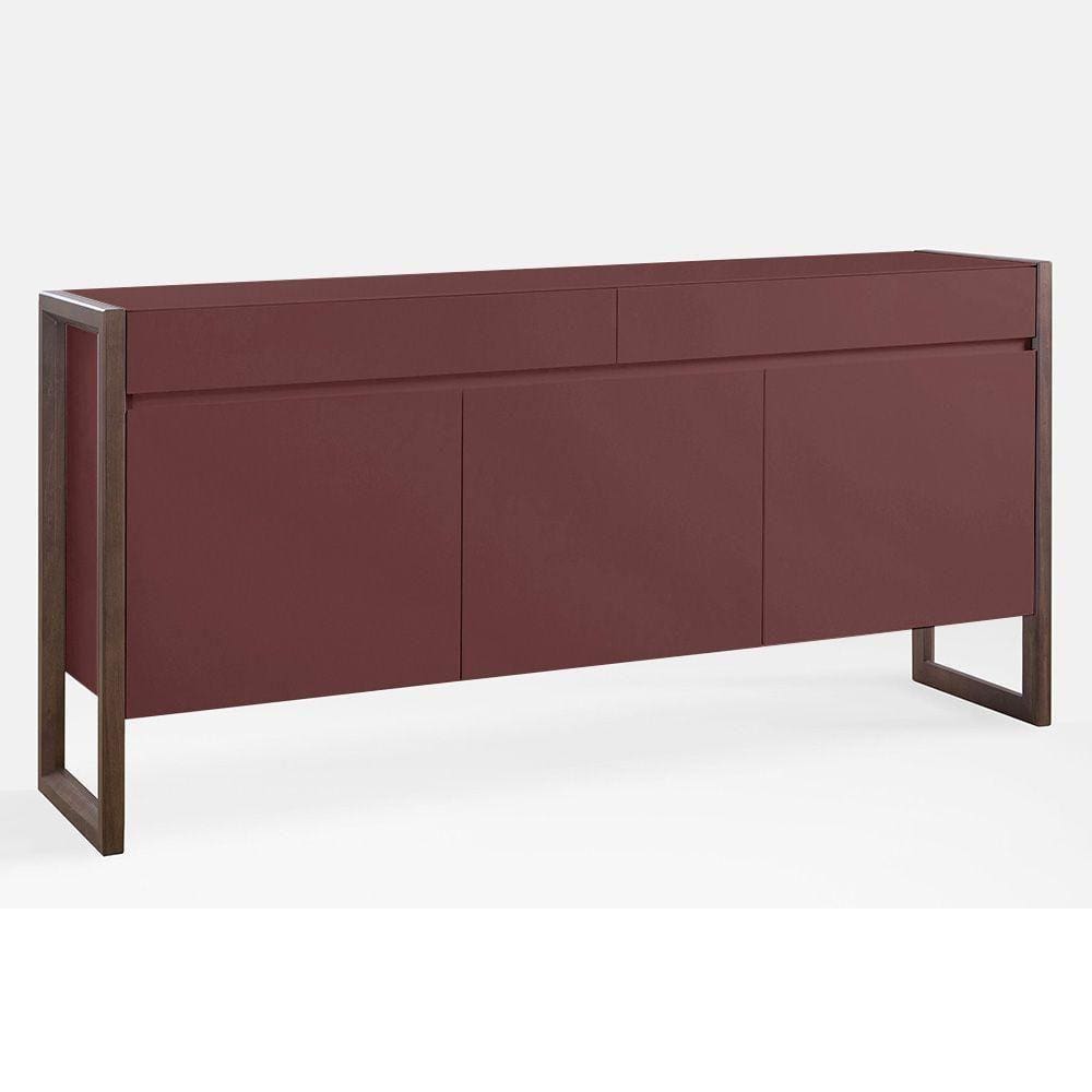 Buffet Quadro 3 Portas 2 Gavetas Largura 160cm Laca Tabaco