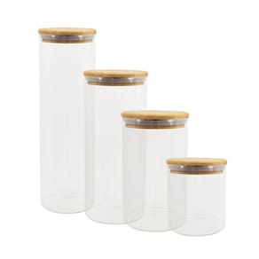 Potes De Vidro P/ Mantimentos C/ Tampa Bambu Oikos - 4 Pçs