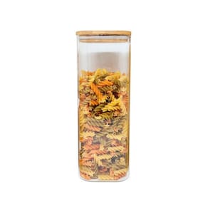 Pote De Mantimentos Quadrado Flat 1900Ml Tampa Bambu - Oikos