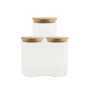 Conjunto de Potes Herméticos com Tampa de Bambu - 3 peças