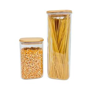 Potes De Mantimentos Quad 1900/1100Ml C/Tampa Bambu - 2 Pçs