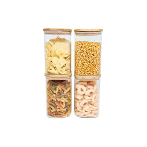 Potes De Mantimentos Quad 1100Ml C/Tampa Bambu - 4 Pçs