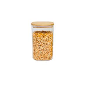 Pote De Mantimentos Quadrado Flat 1100Ml Tampa Bambu - Oikos