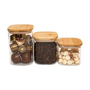 Potes De Mantimentos Quad 600/800/1100Ml C/Tampa Bambu - 3Pç