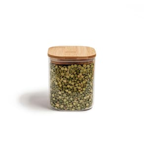Pote De Mantimentos Quadrado Flat 800Ml Tampa Bambu - Oikos