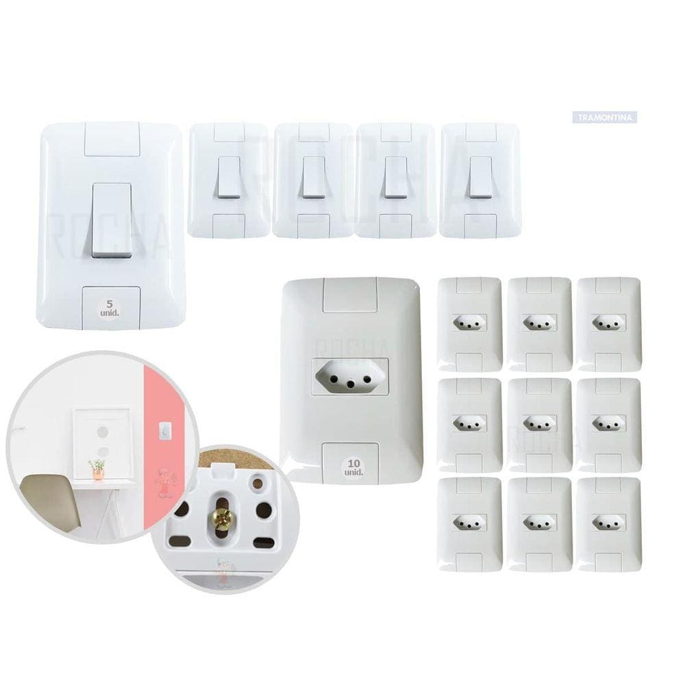 Kit Tomadas e interruptores Tramontina 10 Tomadas e 5 Interruptores 10a Aria Com Placa Excelente qualidade