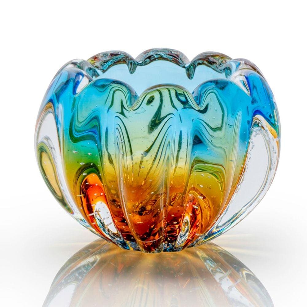 Vaso Em Cristal Murano Água Marinha E Âmbar  São Marcos