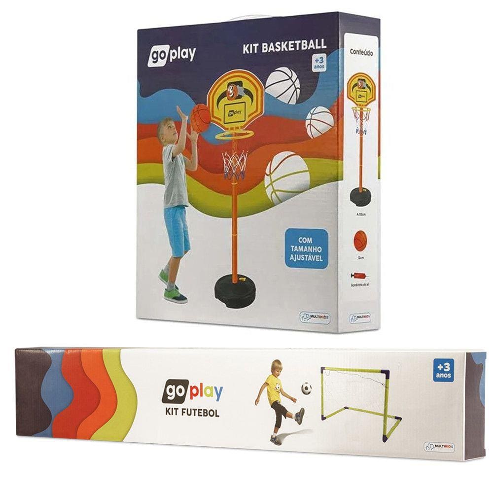 Combo Diversão - Trave de Futebol com Bola Go Play e Pedestal de Basquete com Bola e Bomba Multikids - BR952K