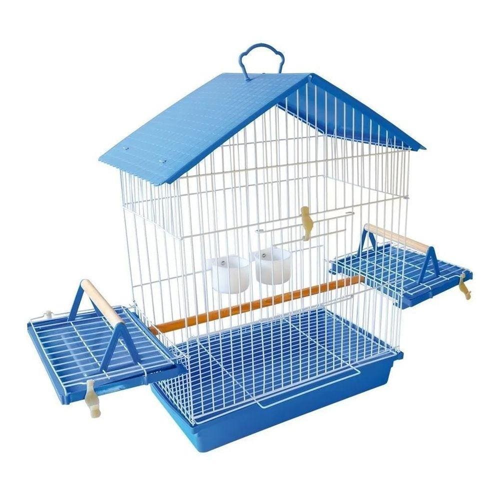 Gaiola Calopsita E Pássaro Manso Teto Plástico Azul