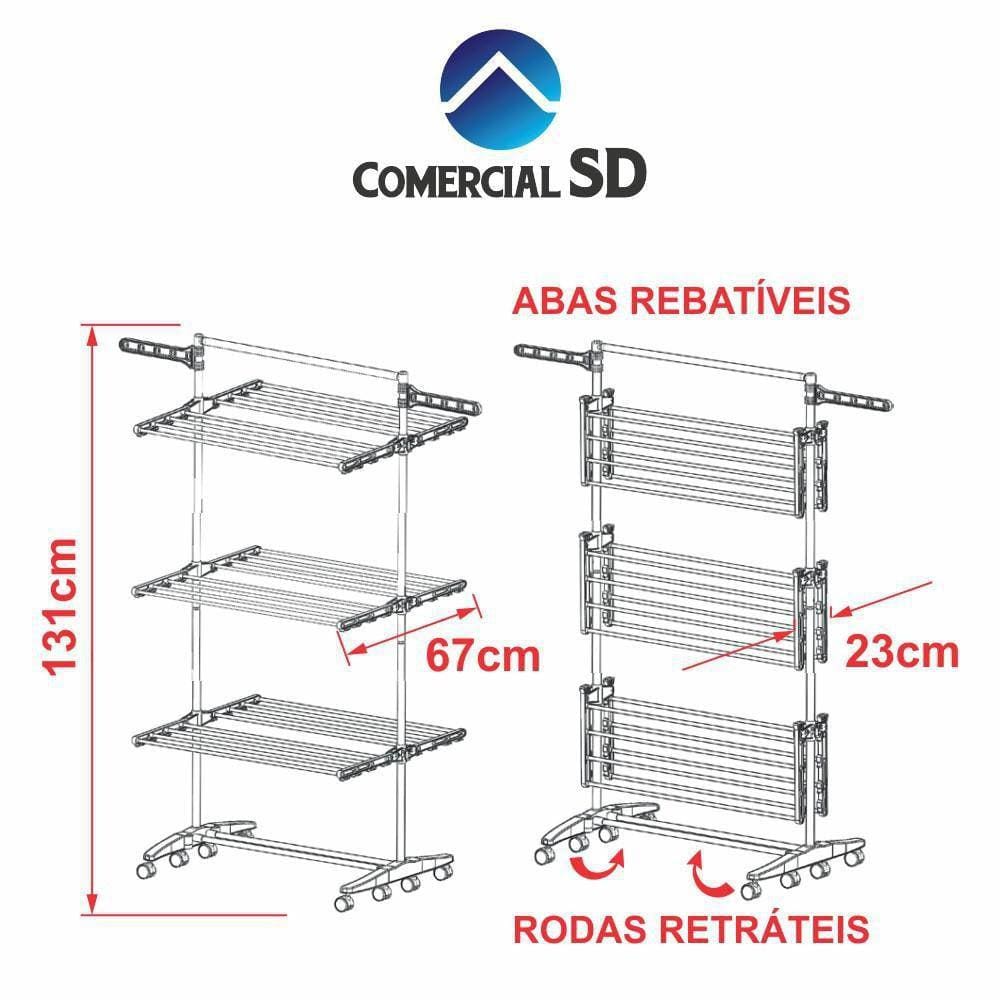 Varal Extensível 3 Andares Em Alumínio