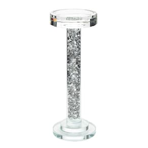 Castiçal De Vidro Detalhes Na Cor Prata 25Cm