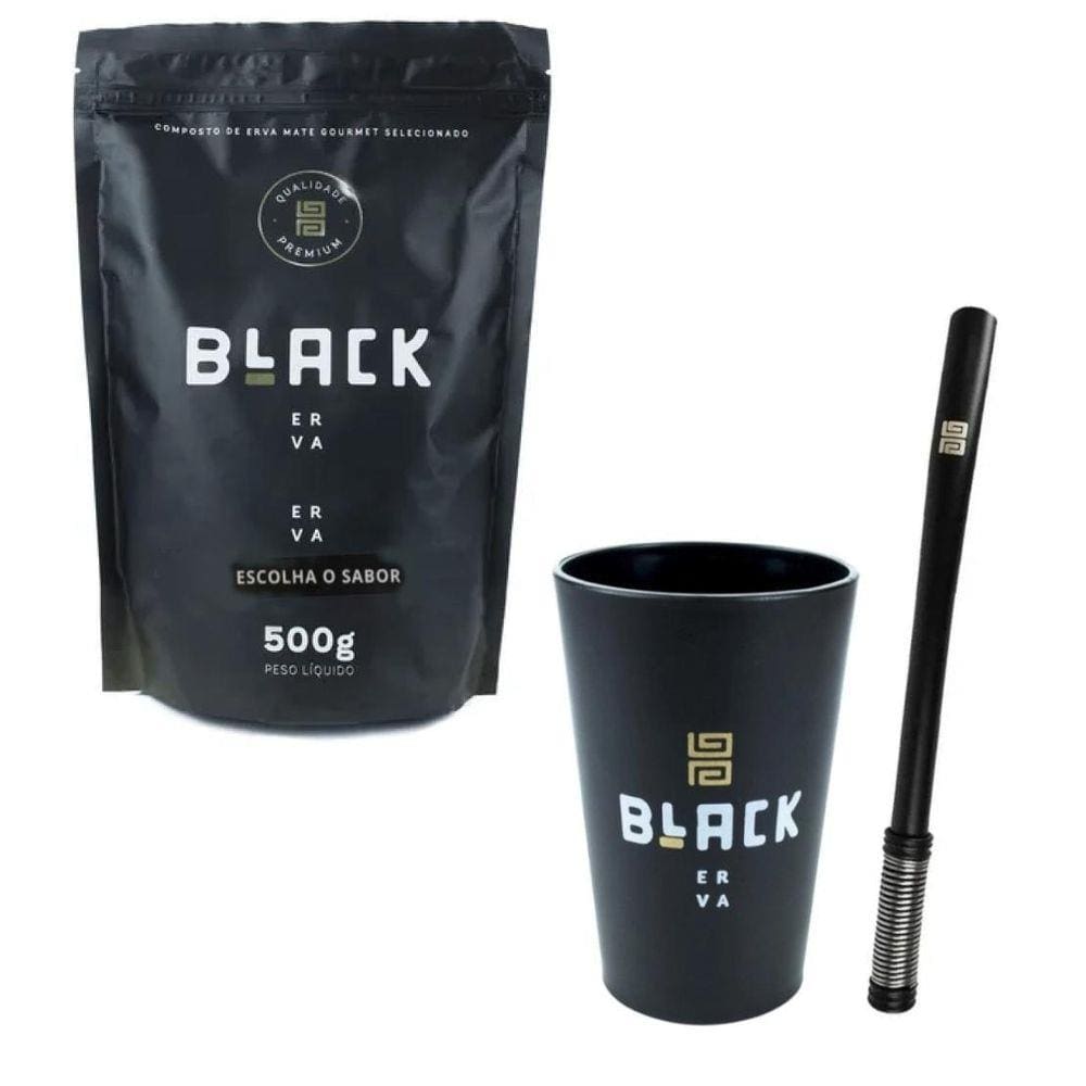 Kit Tereré Black Erva Cuia Hortelã + Bomba Premium + Erva