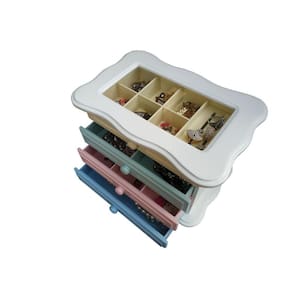 Comoda Frisada Branca Com 04 Gavetas Enfeitada Com Vidro Mdf