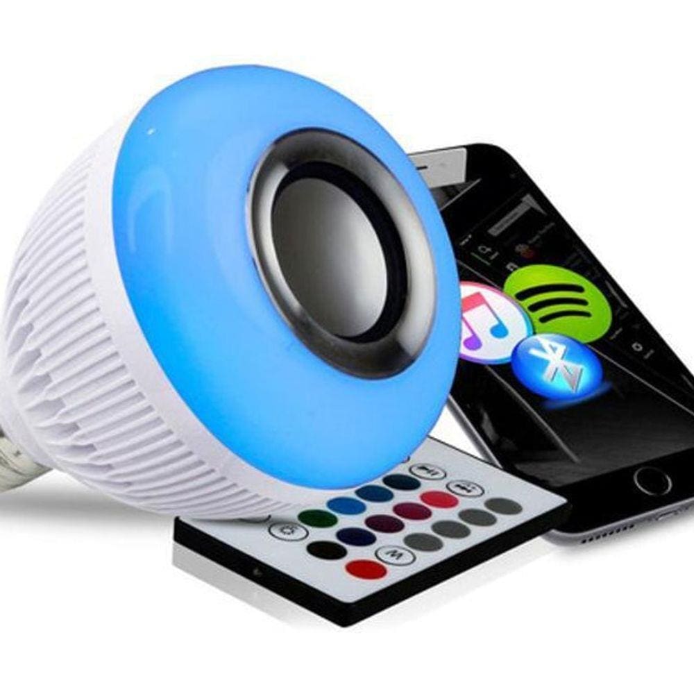 Lâmpada Bluetooth Com Led Rgb Música 12W + Controle Remoto