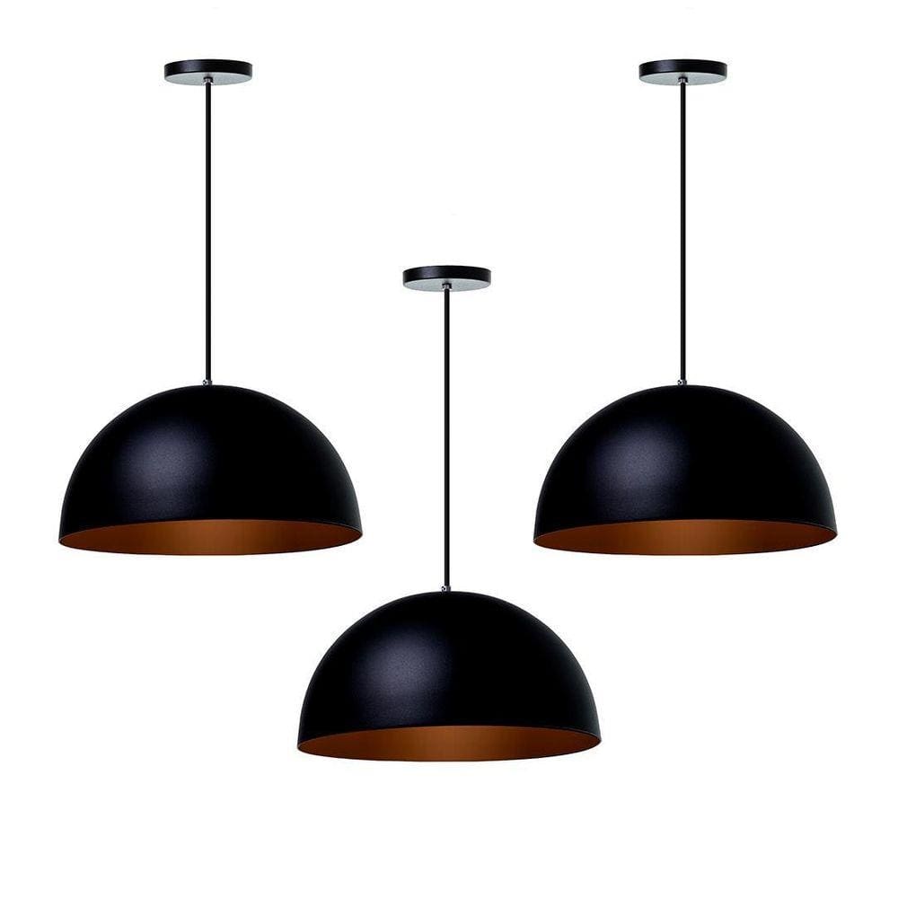 Kit 3 Lustres Pendentes Meia Lua Preto 40 Cm