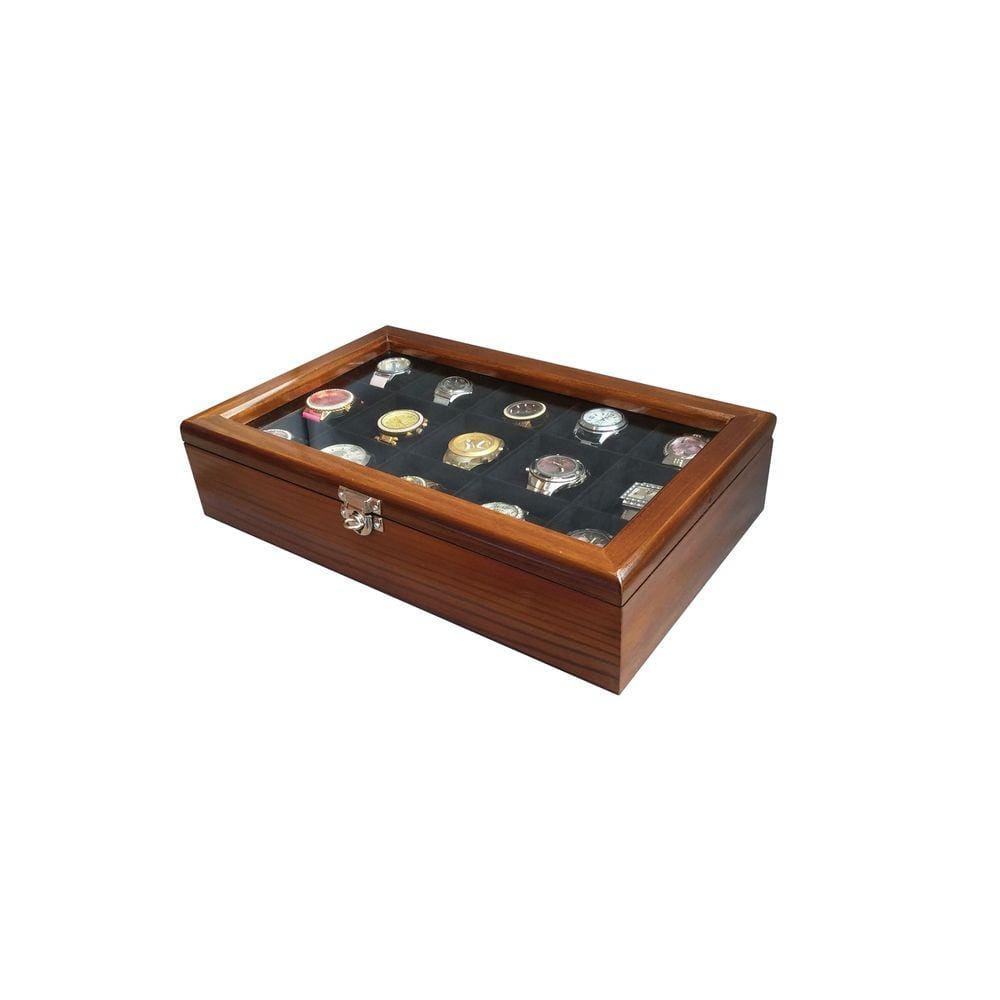Caixa/Estojo para 15 Relógios - Tabaco flocado de Preto