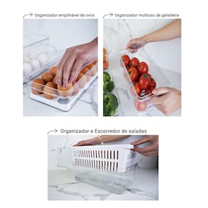 Conjunto Organizar Geladeira 3 Pçs Ovos Escorredor Salada Ou