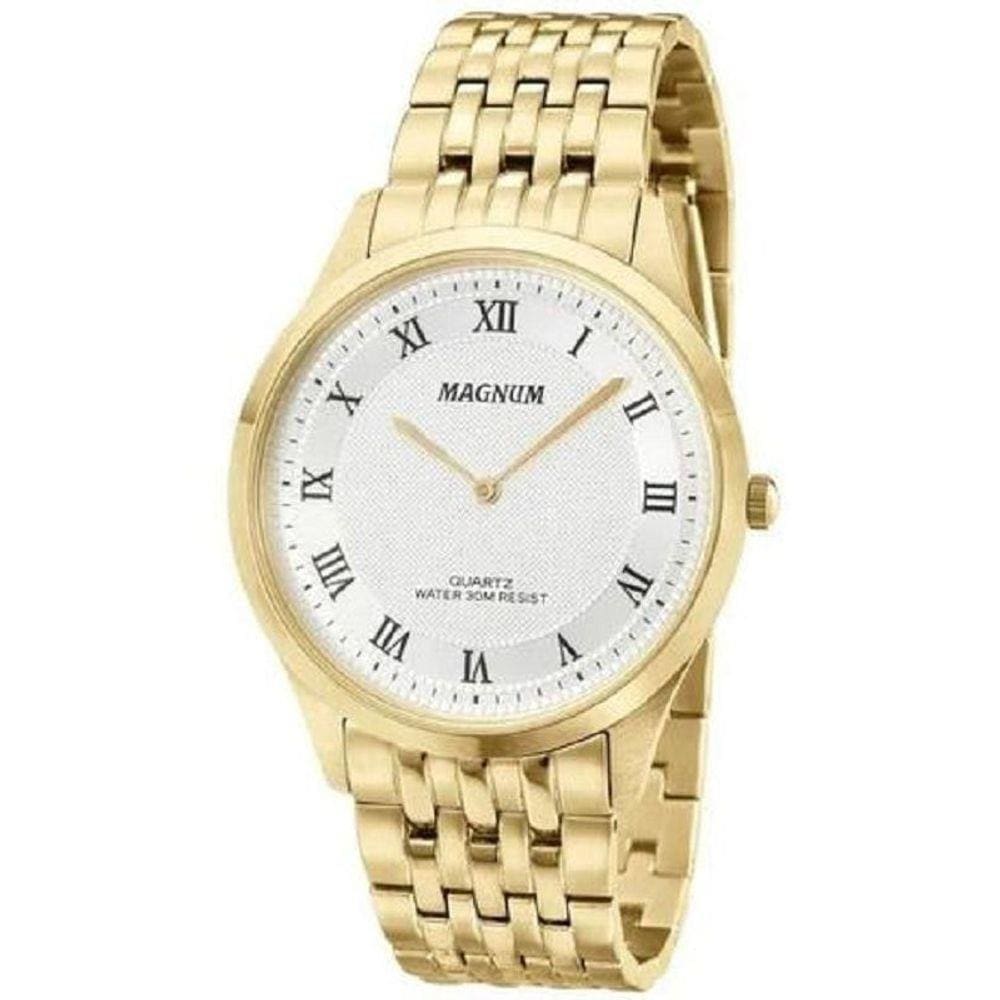 Relógio Masculino Dourado Pulseira De Couro Magnum Ma31542b