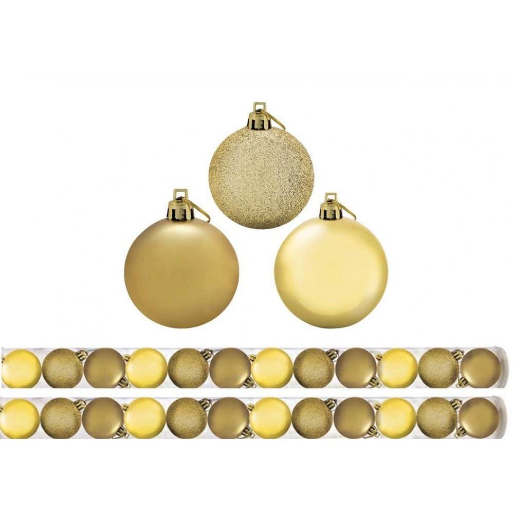 Kit 24 Bolas De Natal Mista Dourada 5cm - Riomaster