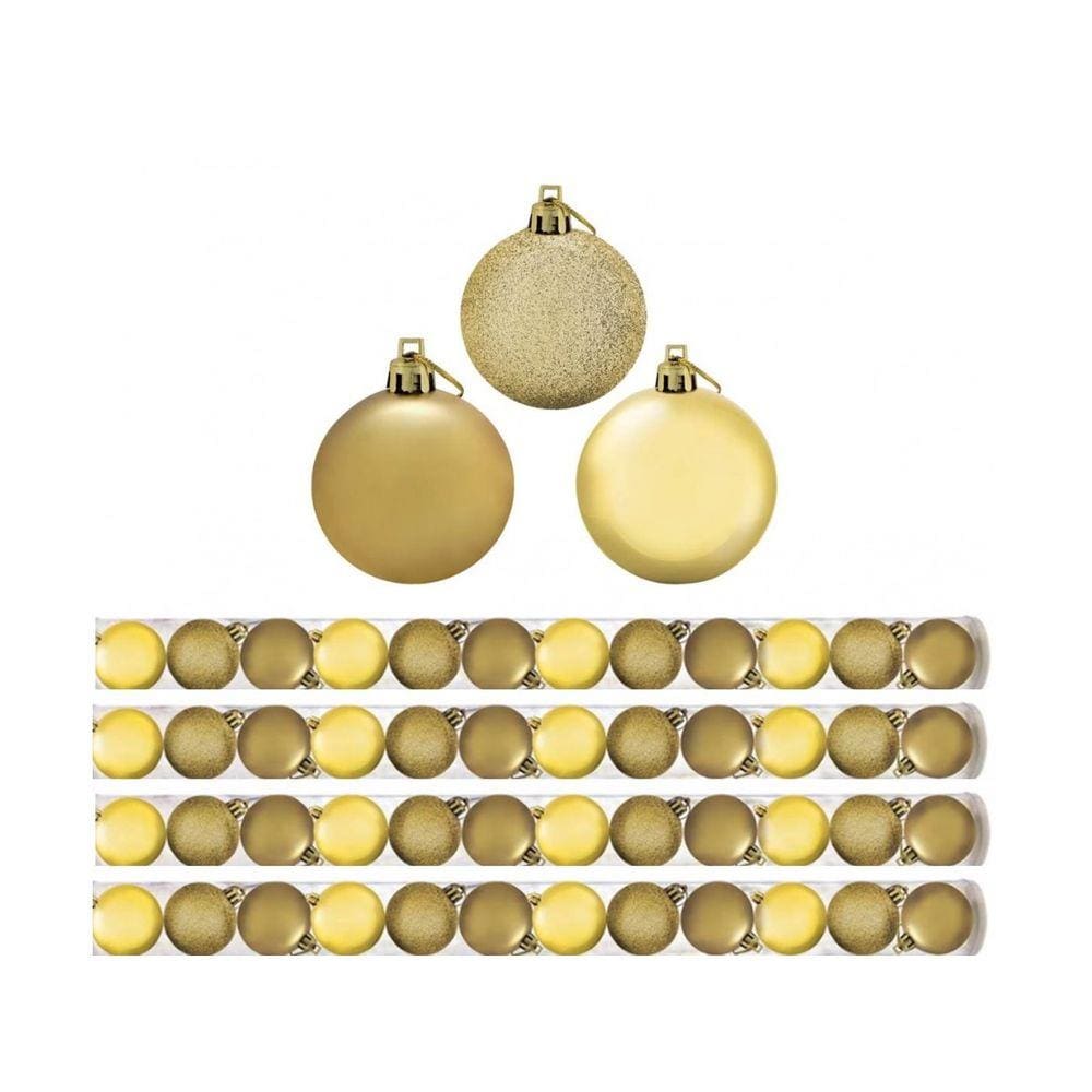 Kit 48 Bolas Natal Mista Gliter, Fosca e Lisa Dourada 5cm - Rio Master
