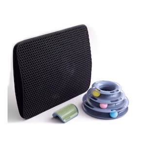 Kit Gatos Com Torre De Bolinhas/Tapete/Escova Catnip - 3Pçs