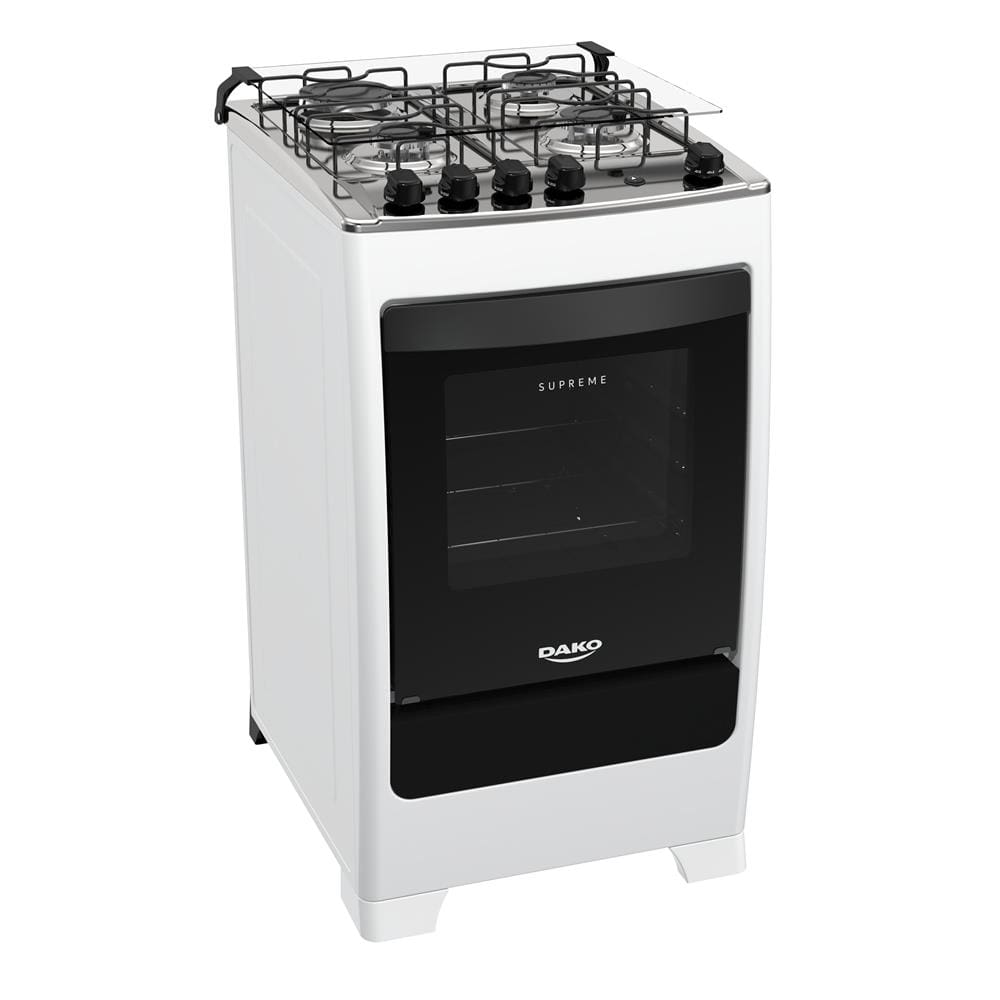 Fogão Dako 4 Bocas Supreme com Mesa de Inox e Acendimento Automático Bivolt – Branco