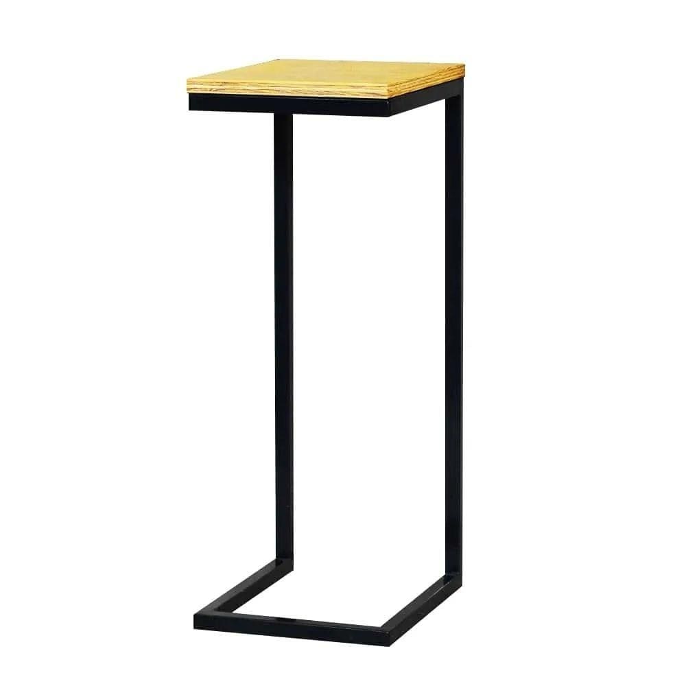Mesa de Apoio Lateral Sofá Industrial 65cm Preta Madeira Natural