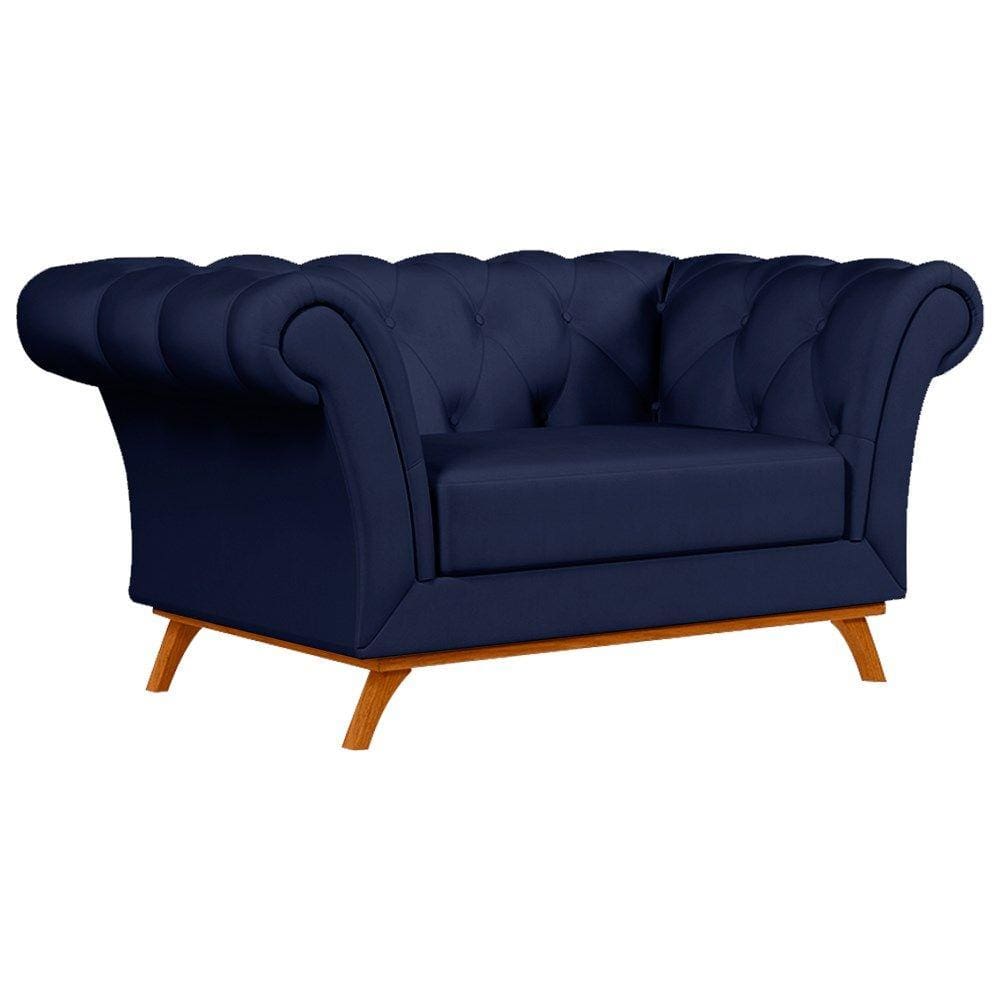 Sofá para Sala de Estar 150cm 1 Lugar Base Madeira Império B-304 Veludo Azul Marinho- Domi