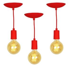 Kit 3 Pendente Tubo Cilindro Alumínio Vermelho Fio 1.20m