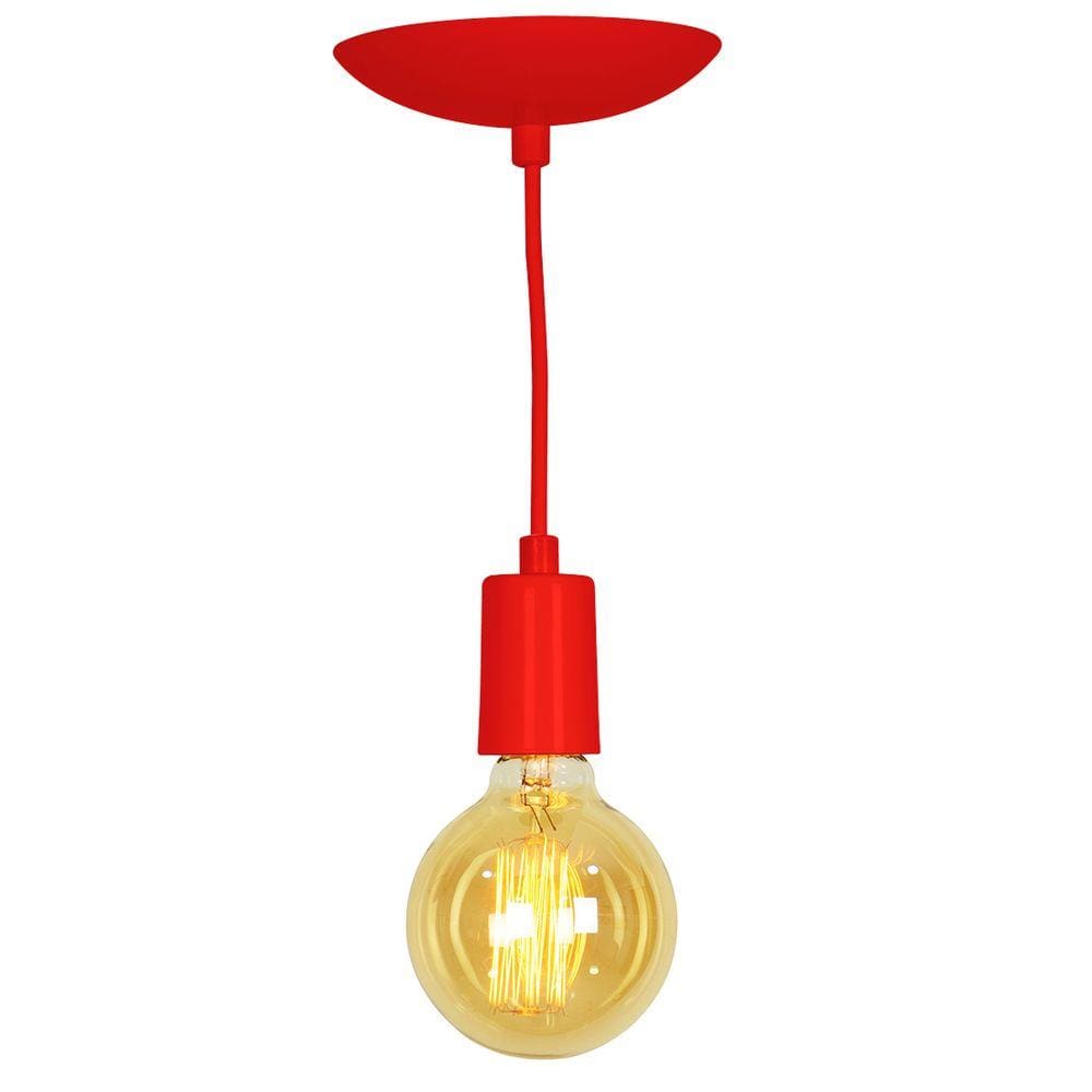 Pendente Tubo Cilindro Alumínio Vermelho Com Lampada