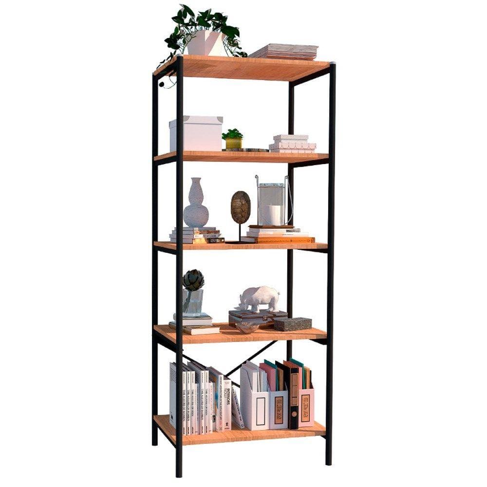 Estante Livreiro Multiuso Estilo Industrial 150cm 5 Prateleiras Trento Preto Fosco - Artefamol