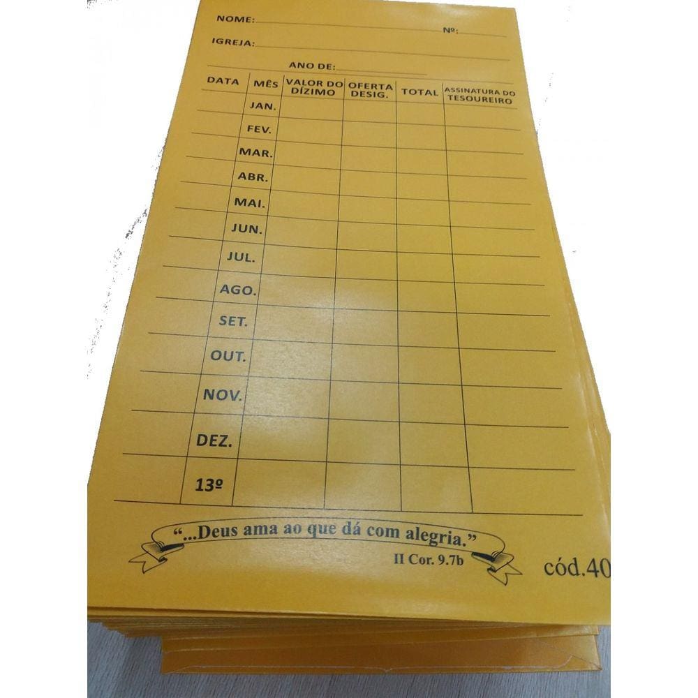 Envelope Dizimo Anual 100 unidades